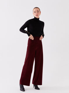 Бархатные женские брюки прямого кроя стандартного кроя с широкими штанинами LCWAIKIKI Classic, бургундия