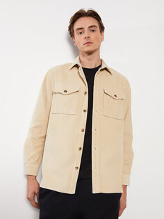Бархатная мужская куртка-рубашка стандартного кроя с длинным рукавом LCW Casual, ваниль