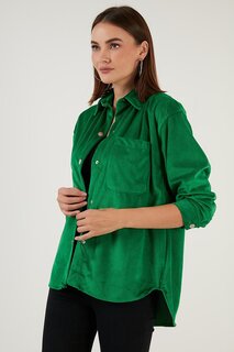Бархатная рубашка оверсайз с карманами 42190504 Lela, зеленый