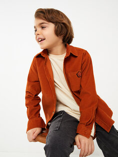 Бархатная рубашка с длинным рукавом для мальчика с вышивкой LCW Kids