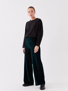 Бархатные женские брюки прямого кроя стандартного кроя с широкими штанинами LCWAIKIKI Classic, темно-зеленый