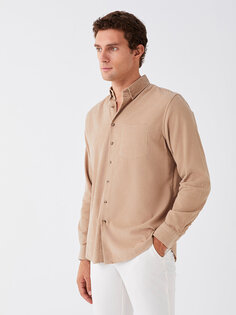 Бархатная мужская рубашка обычного кроя с длинным рукавом LCWAIKIKI Classic, бежевый