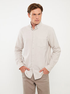 Бархатная мужская рубашка обычного кроя с длинным рукавом LCWAIKIKI Classic, камень