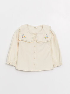 Бархатная рубашка с квадратным воротником и вышивкой для маленьких девочек LCW baby