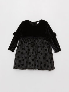 Бархатное платье для маленьких девочек с круглым вырезом и длинными рукавами LCW baby, новый черный