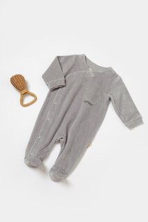 Бархатный комбинезон с ботильонами BabyCosy Organic Wear, серый