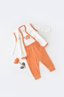 Бархатный комплект из трех предметов (боди с длинными рукавами, брюки, жилет) BabyCosy Organic Wear, коралл