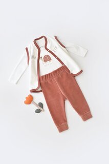 Бархатный комплект из трех предметов (боди с длинными рукавами, брюки, жилет) BabyCosy Organic Wear, медь