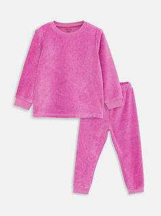 Бархатный пижамный комплект с круглым вырезом и длинными рукавами для маленьких девочек LCW baby, светло-фиолетовый