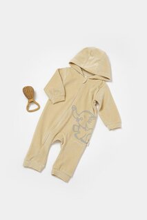 Бархатный комбинезон на молнии с капюшоном BabyCosy Organic Wear, камень