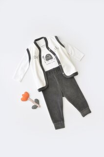 Бархатный комплект из трех предметов (боди с длинными рукавами, брюки, жилет) BabyCosy Organic Wear, антрацит