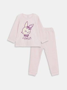 Бархатный пижамный комплект для маленьких девочек с круглым вырезом и вышивкой LCW baby