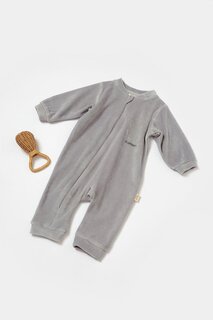 Бархатный комбинезон на молнии BabyCosy Organic Wear, серый