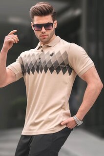 Бежевая мужская футболка поло с рисунком 6106 MADMEXT
