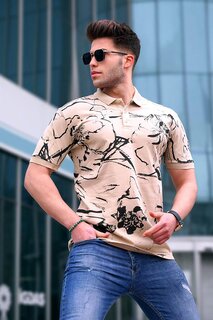 Бежевая мужская футболка с воротником-поло с рисунком MADMEXT