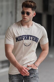 Бежевая мужская футболка с принтом 5267 MADMEXT