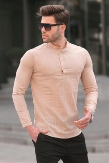 Бежевая льняная мужская рубашка стандартного кроя 5586 MADMEXT