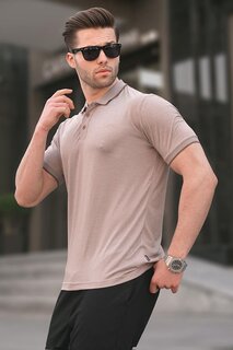 Бежевая мужская футболка стандартного кроя с вышивкой поло 6108 MADMEXT