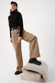 Бежевые широкие брюки с поясом и карманами-патронташами ALL DAY