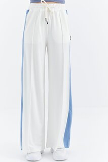 Бежевый женский спортивный костюм с широкими штанинами и кружевной передней отстрочкой Veryperi, экрю