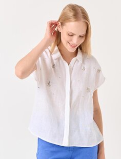 Белая льняная рубашка без рукавов с вышивкой Jimmy Key