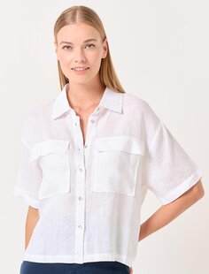 Белая льняная рубашка с коротким рукавом и карманами Jimmy Key