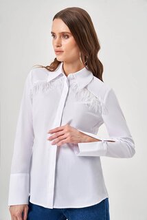 Белая рубашка с кисточками на плече Mizalle