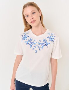 Белая футболка с короткими рукавами и цветочной вышивкой Jimmy Key