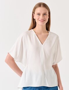 Белая тканая блузка с v-образным вырезом и короткими рукавами Jimmy Key