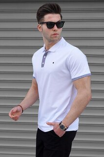 Белая однотонная мужская футболка с воротником поло MADMEXT