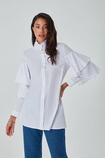 Белая рубашка с рюшами и деталями Mizalle