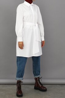 Белая рубашка-туника с длинными рукавами и поясом ALL DAY