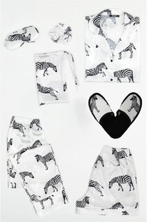 Белый атласный пижамный комплект из 7 предметов с рисунком зебры FOR YOU MODA