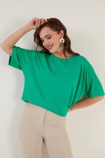 Блузка оверсайз с эластичной текстурой и круглым вырезом 5864528 Lela, зеленый