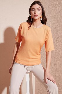 Блуза свободного кроя Bürümcük с круглым вырезом 5864975 Lela, апельсин