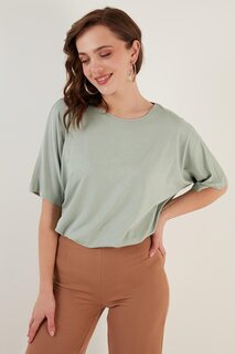 Блузка оверсайз с эластичной текстурой и круглым вырезом 5864528 Lela, средне-зеленый