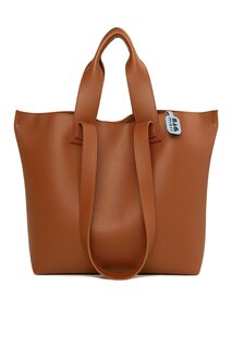 Большая текстурированная сумка-тоут с двойными ремнями Bagmori, шоколадная кожа