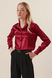 Бордово-красная базовая атласная рубашка из вискозы с драпировкой Giens