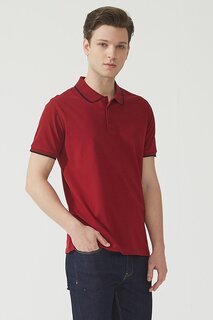Бордово-красная мужская футболка с воротником поло с коротким рукавом и детальным принтом 15614-535 CROSS JEANS