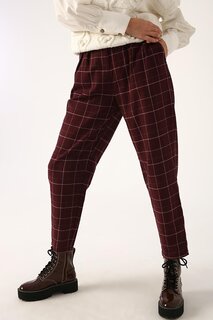 Бордово-черные брюки с напуском и плиссировкой в клетку с карманами ALL DAY