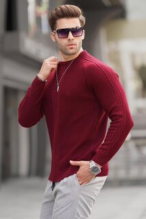 Бордово-красный мужской свитер из трикотажа с рисунком 6836 MADMEXT