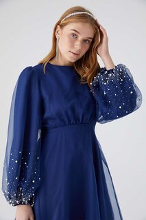 Вечернее платье из органзы Stone, темно-синее Manuka