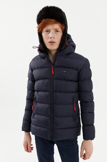 Водо- и ветронепроницаемое флисовое пальто с капюшоном для мальчика RMK-004 River Club, темно-синий