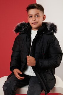 Водостойкое зимнее пальто со съемным капюшоном на плюшевой подкладке 5760022 Lela, черный