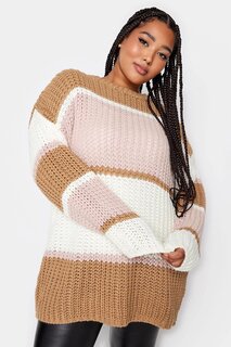 Вязаный вязаный свитер больших размеров с круглым вырезом с цветными блоками 302317 Stil Diva
