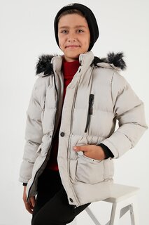 Водостойкое зимнее пальто со съемным капюшоном на плюшевой подкладке 5760022 Lela, камень