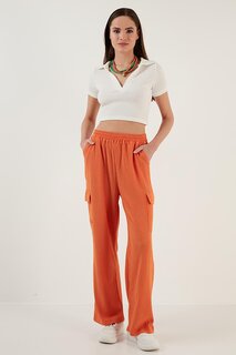 Гибкие мятые брюки свободного покроя с широкими карманами и карманами 6236379 Lela, апельсин