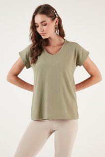Гибкая блузка Comfortable Cut с V-образным вырезом 5865039 Lela, оливковое