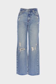Голубые джинсовые брюки Diana с потертостями на молнии и высокой талией C 4517-076 CROSS JEANS