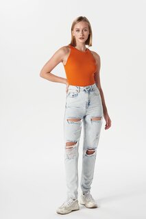 Голубые джинсовые брюки Mom Fit с высокой талией и молнией Ariana C 4525-068 CROSS JEANS